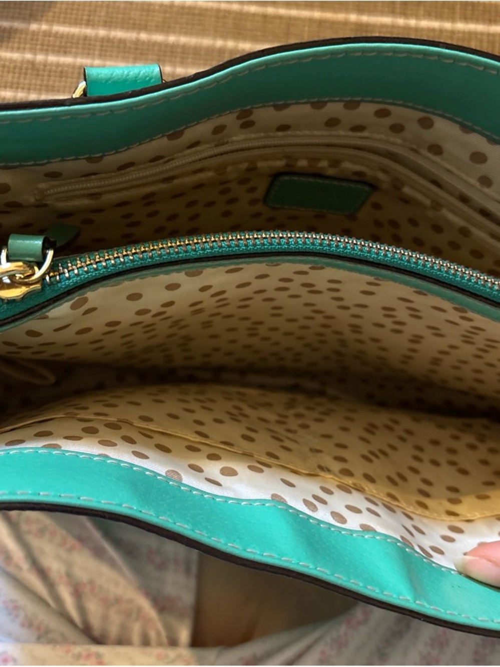 kate spade teal green patent leather tote with gold hardware - Picture 4 of 4
